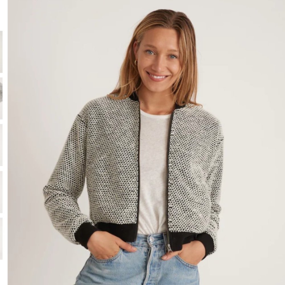 Marine Layer - Birdseye Bomber in Black/White Contrast